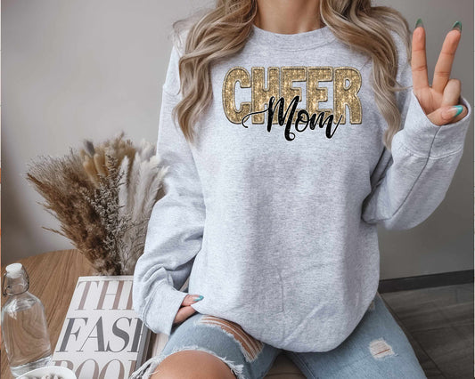 CHEER MOM GOLD SEQUIN FAUX EMBROIDERY (EFFECT) Graphic Tee 3305
