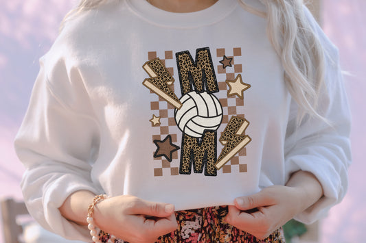 VOLLEYBALL MOM-FAUX SEQUIN/EMBROIDERY (EFFECT) GRAPHIC TEE 3494