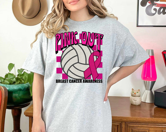 PINK OUT VOLLEYBALL-FAUX EMBROIDERY (EFFECT) Graphic Tee 3574