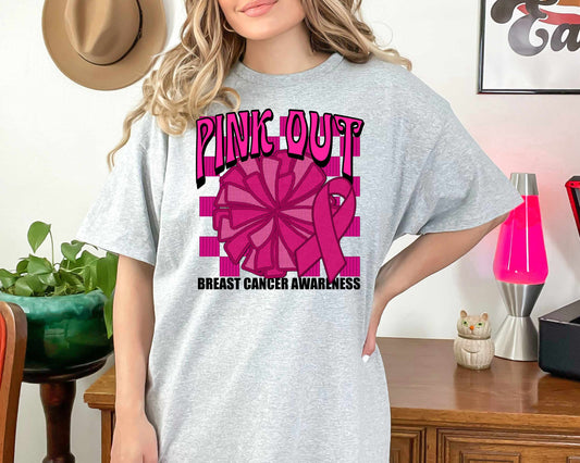 PINK OUT CHEER-FAUX EMBROIDERY (EFFECT) Graphic Tee 3576
