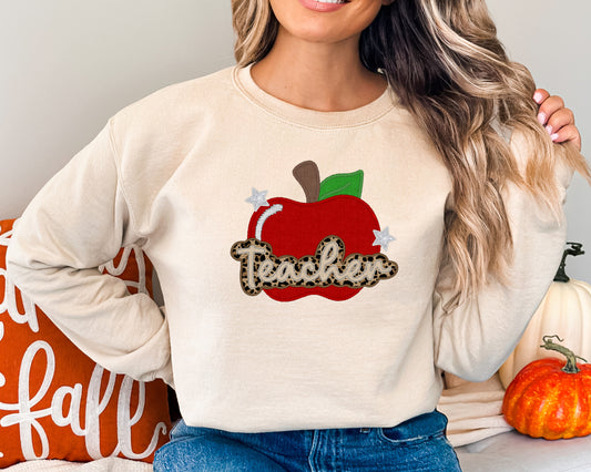 TEACHER RED APPLE-FAUX EMBROIDERY (GRAPHIC TEE) 6149