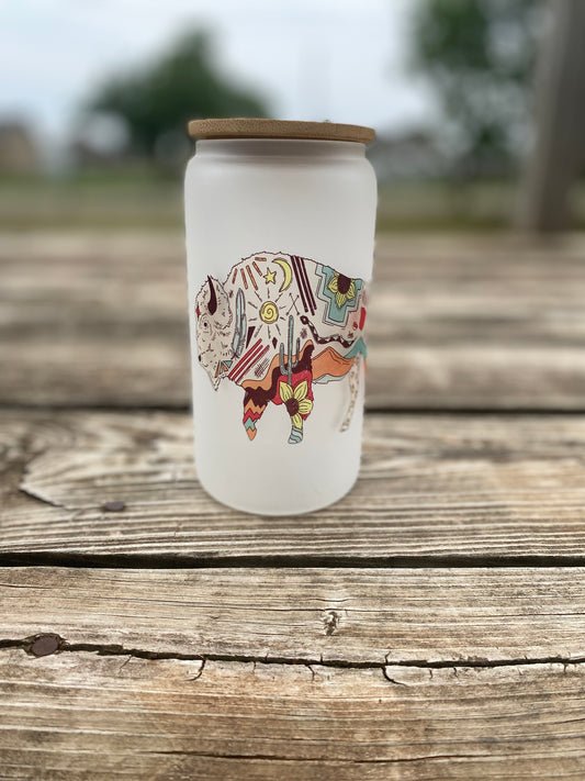 Painted Bison Glass Cup #PB01