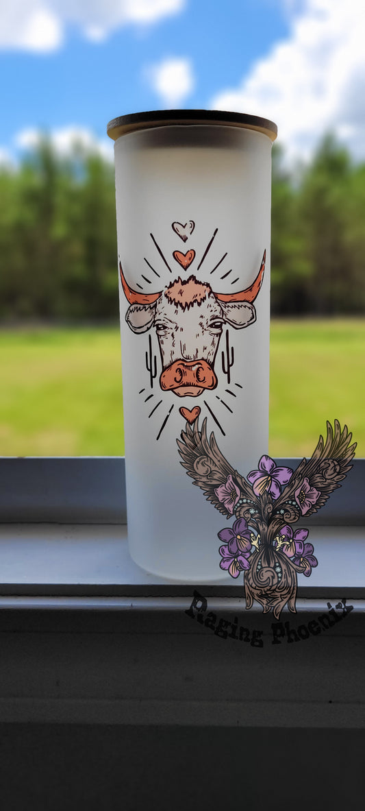Full Color Heart Cow Glass Cup #FCHC01